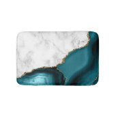 White Marble Gilded Teal Blue Agate Badematte (Vorderseite)