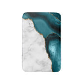 White Marble Gilded Teal Blue Agate Badematte (Vorderseite Vertikal)