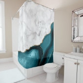 White Marble Gilded Teal Blue Agate Duschvorhang (Beispiel)