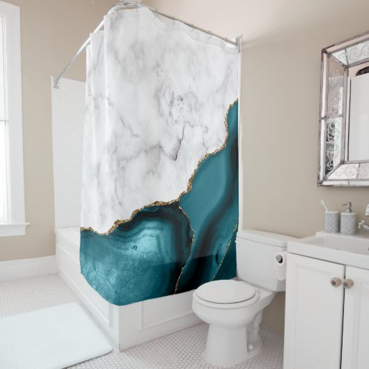 White Marble Gilded Teal Blue Agate Duschvorhang (Beispiel)