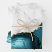 White Marble Gilded Teal Blue Agate Geschenkpapier Set (Beispiel)