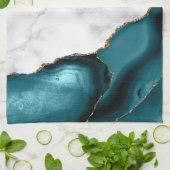 White Marble Gilded Teal Blue Agate Geschirrtuch (Gefaltet)