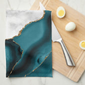 White Marble Gilded Teal Blue Agate Geschirrtuch (Viertel Falte)
