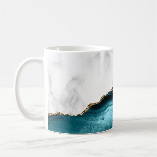 White Marble Gilded Teal Blue Agate Kaffeetasse (Links)