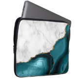 White Marble Gilded Teal Blue Agate Laptopschutzhülle (Vorne Rechts)