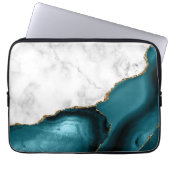 White Marble Gilded Teal Blue Agate Laptopschutzhülle (Vorderseite)