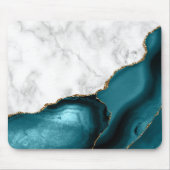 White Marble Gilded Teal Blue Agate Mousepad (Vorne)