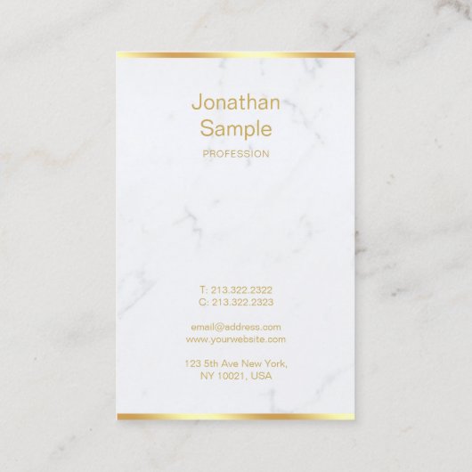 White Marble Gold Calligraphy Script Modern Visitenkarte (Rückseite)