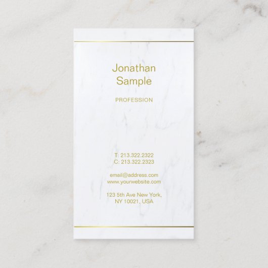 White Marble Gold Elegantes Script Schlicht Luxuri Visitenkarte (Rückseite)