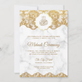 White Marble Gold Foil Lace Islamic Mehndi Einladung (Vorderseite)