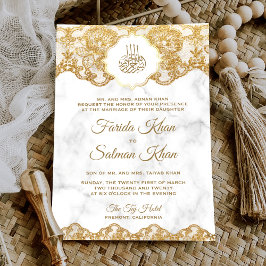 White Marble Gold Foil Lace Islamische Hochzeit Einladung