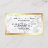 White Marble Gold Foil Saxophone Musiklehrer Visitenkarte (Rückseite)