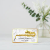 White Marble Gold Foil Saxophone Musiklehrer Visitenkarte (Stehend Vorderseite)