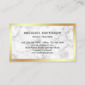 White Marble Gold Foil Trumpet Music Teacher Visitenkarte (Rückseite)