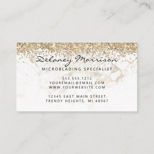 White Marble Gold Glitter Eyes Microblading Visitenkarte (Rückseite)