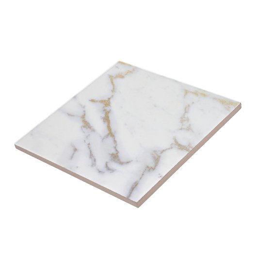 White Marble Gold Glitzer Moderne Elegant Premium Fliese (Seite)