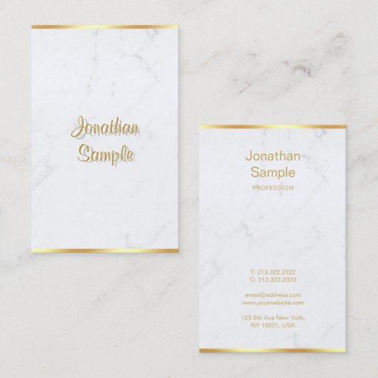 White Marble Gold handgeschriebene Script Chic Mod Visitenkarte (Vorne/Hinten)