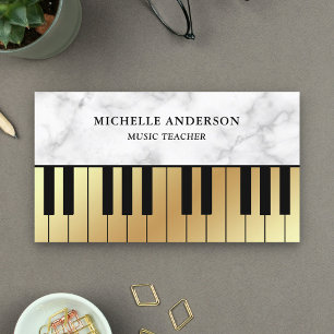 White Marble Gold Piano Keyboard Lehrer Pianist Visitenkarte