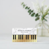 White Marble Gold Piano Keyboard Lehrer Pianist Visitenkarte (Stehend Vorderseite)