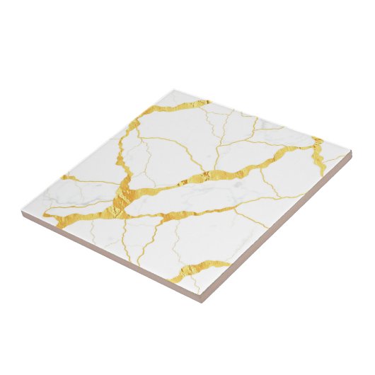 White Marble Gold Veins Pattern Fliese (Seite)
