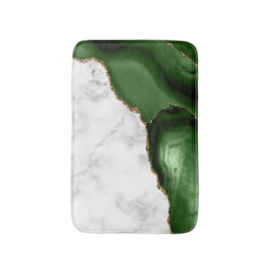 White Marble Hunter Green Agate Gold Glitzer Badematte (Vorderseite Vertikal)