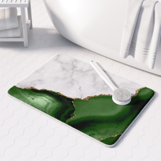 White Marble Hunter Green Agate Gold Glitzer Badematte