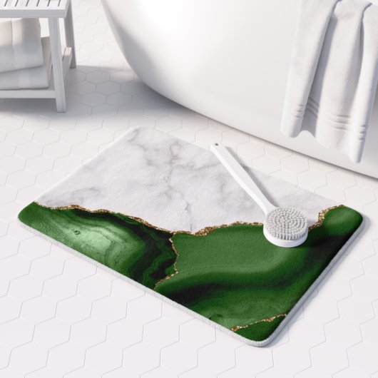 White Marble Hunter Green Agate Gold Glitzer Badematte