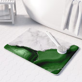 White Marble Hunter Green Agate Silver Glitzer Badematte