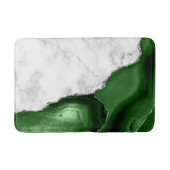 White Marble Hunter Green Agate Silver Glitzer Badematte (Vorderseite)