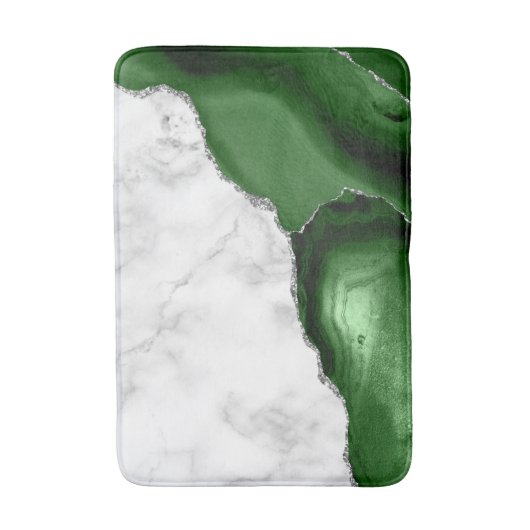 White Marble Hunter Green Agate Silver Glitzer Badematte (Vorderseite Vertikal)