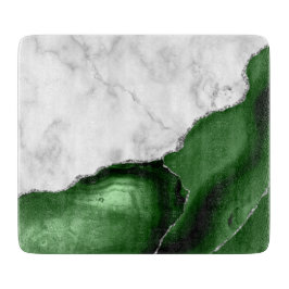 White Marble Hunter Green Agate Silver Glitzer Schneidebrett