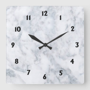White Marble Look w Black Numbers Quadratische Wanduhr