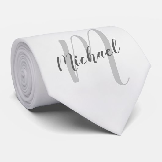 White Marble Modern Script Monogram und Name Krawatte (Gerollt)