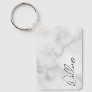 White Marble Moderne Script Personalisiert Name Ke Schlüsselanhänger