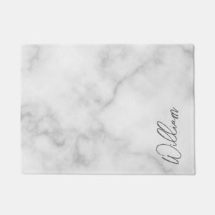 White Marble Modernes Script Personalisiert Name Fußmatte