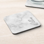 White Marble Modernes Script Personalisiert Name Getränkeuntersetzer (Linke Seite)