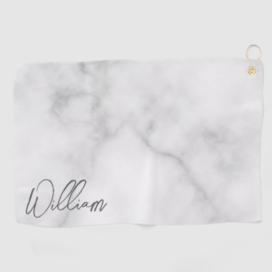 White Marble Modernes Script Personalisiert Name Golfhandtuch (Horizontal)