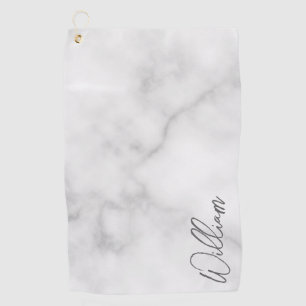 White Marble Modernes Script Personalisiert Name Golfhandtuch