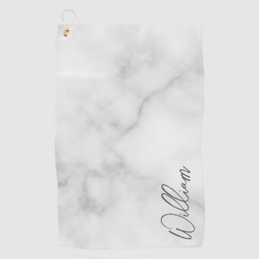 White Marble Modernes Script Personalisiert Name Golfhandtuch (Vorderseite)