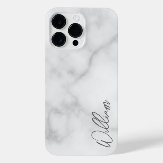 White Marble Modernes Script Personalisiert Name iPhone Hülle (Rückseite)