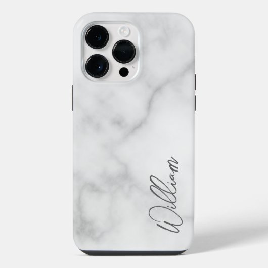 White Marble Modernes Script Personalisiert Name iPhone Hülle (Rückseite)