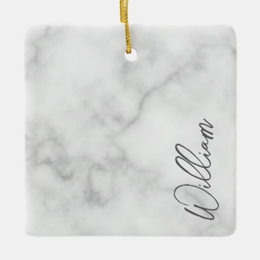 White Marble Modernes Script Personalisiert Name Keramikornament (Vorderseite)