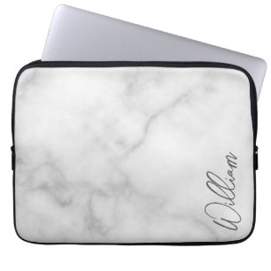 White Marble Modernes Script Personalisiert Name Laptopschutzhülle