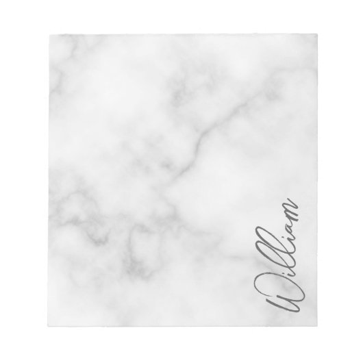 White Marble Modernes Script Personalisiert Name Notizblock (Vorderseite)