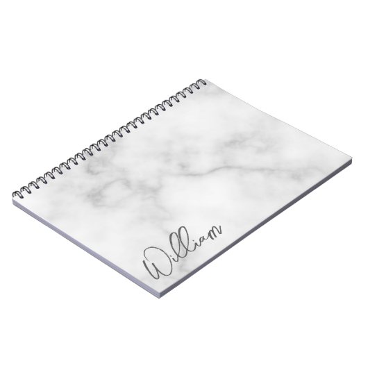 White Marble Modernes Script Personalisiert Name Notizblock (Linke Seite)