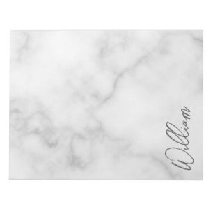 White Marble Modernes Script Personalisiert Name Notizblock