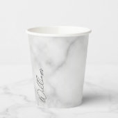 White Marble Modernes Script Personalisiert Name Pappbecher (Links)