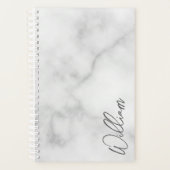 White Marble Modernes Script Personalisiert Name Planer (Vorderseite)