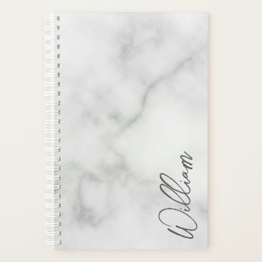 White Marble Modernes Script Personalisiert Name Planer (Vorderseite)