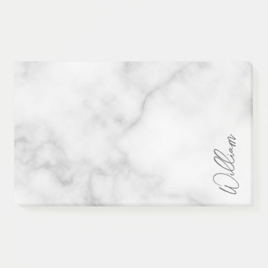 White Marble Modernes Script Personalisiert Name Post-it Klebezettel (Vorderseite)
